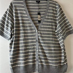 TALBOTS STRIPED BUTTON DOWN KNIT TOP SHORT SLEEVES BRIGHT SIZE 3X